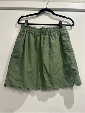 J Crew Linen Women’s Olive Green Scalloped Hem Skirt size 4